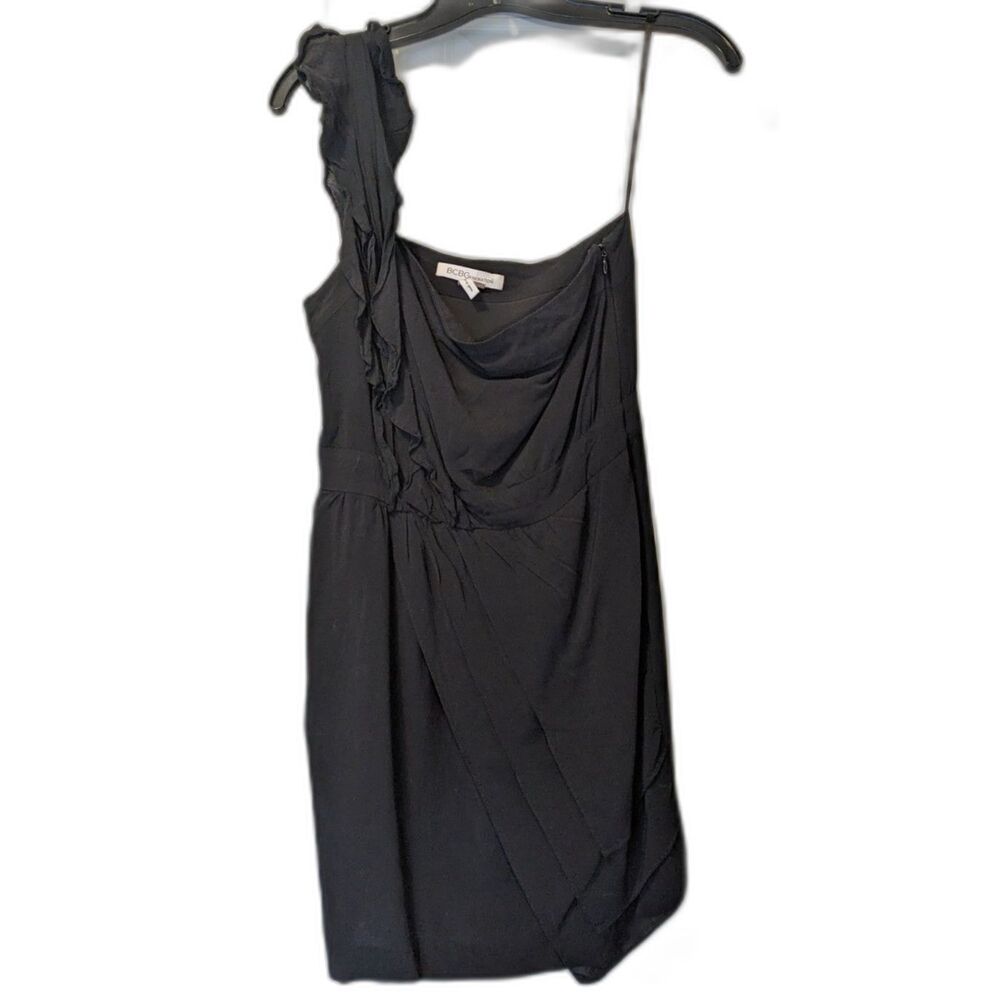 BCBGeneration Black One Shoulder Mini Dress 4 Asymmetrical Ruffle Wedding Guest
